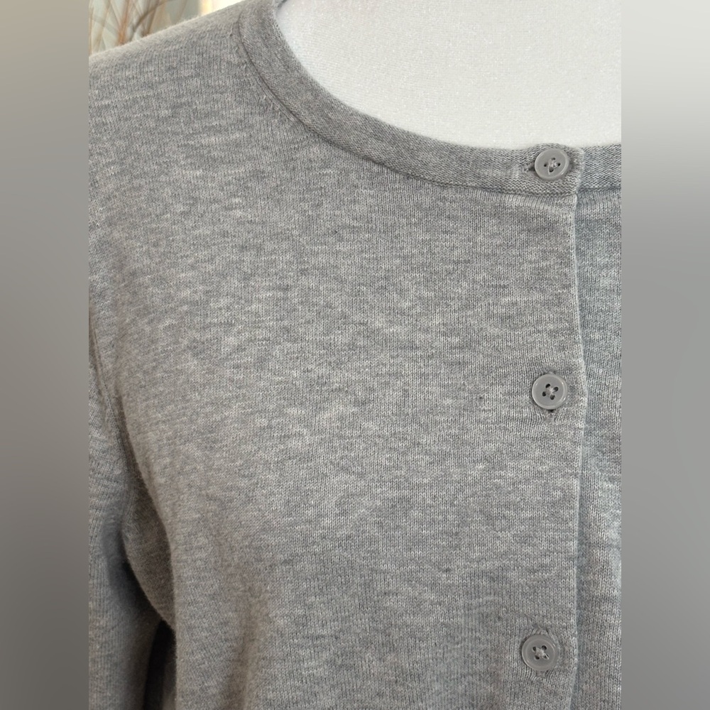 Land’s End Light Gray Button-Front Crewneck Cardigan Cotton - Picture 3 of 6